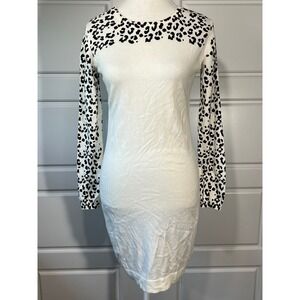 Mango Suit White Long Sleeve Dress Leopard Print Trim Sweater Knit‎ Small